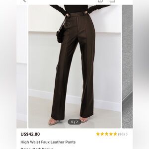High Waist Faux Leather Pants in Brown size Small
